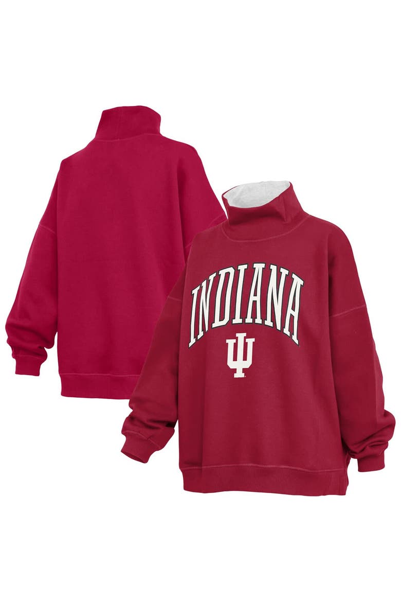 Women's Pressbox  Crimson Indiana Hoosiers Oversized Mock Neck Sweatshirt, Main, color, Crimson
