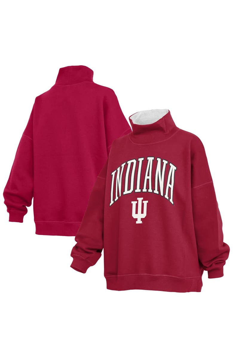 PRESSBOX Women's Pressbox Crimson Indiana Hoosiers Oversized Mock Neck Sweatshirt, Main, color, Crimson