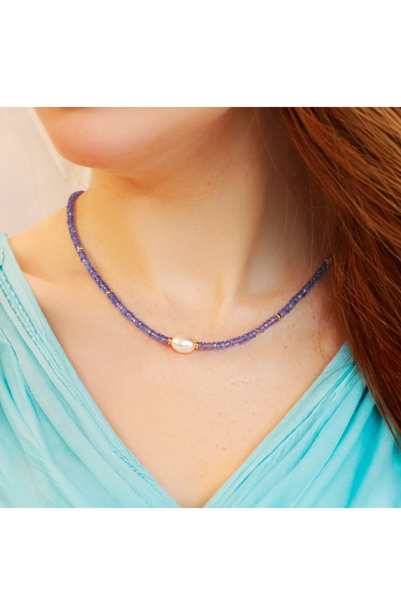 The Lovery Fine Jewelry Tanzanite Bead Pearl Necklace, Alternate, color, Blue