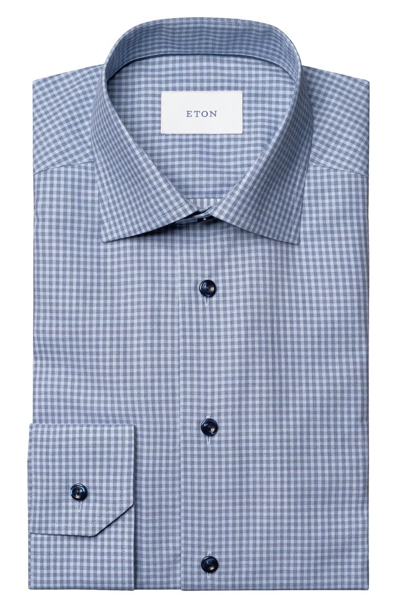 Eton Contemporary Fit Check Organic Cotton Dress Shirt, Alternate, color, Dark Blue