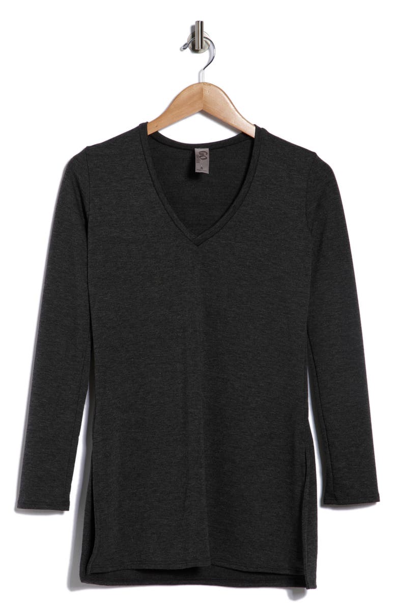 GO COUTURE V-Neck Tunic Sweater, Alternate, color, Dark Dull Gray