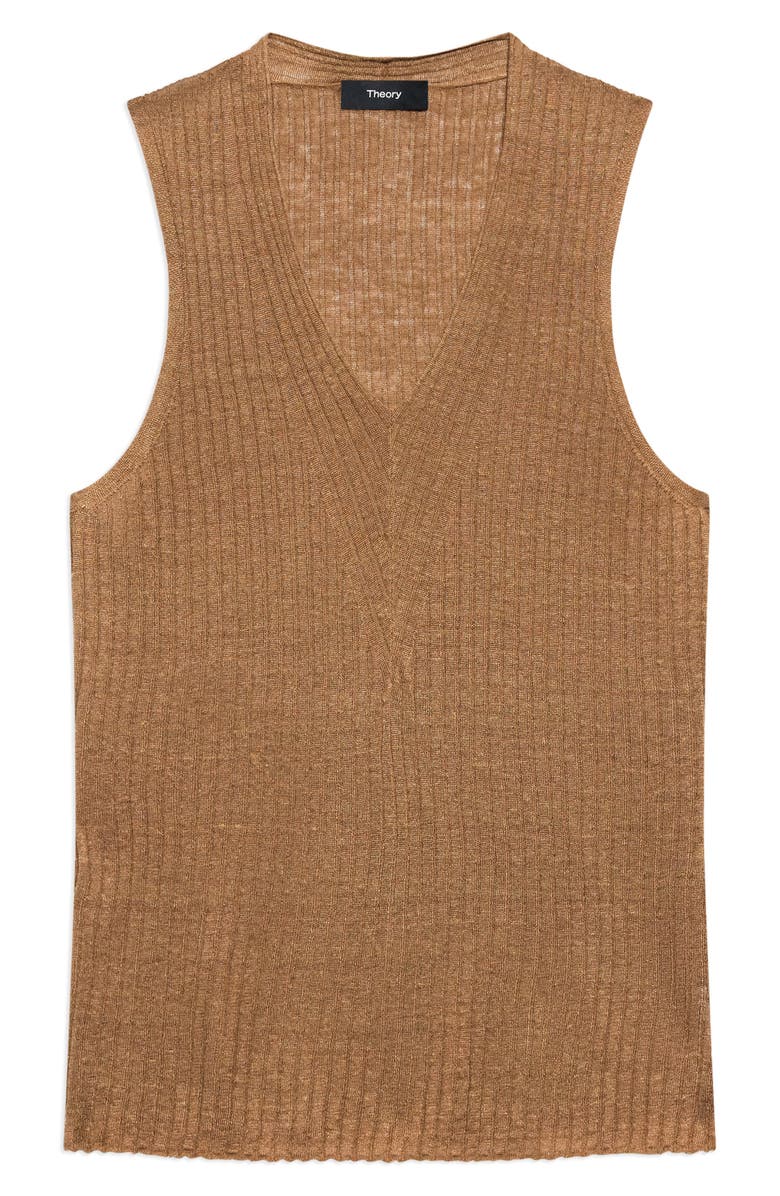 Theory Linen Blend Rib Tank, Alternate, color, Mid Khaki - 2Pd