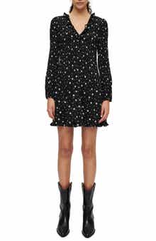 maje Star Print Long Sleeve V-Neck Minidress