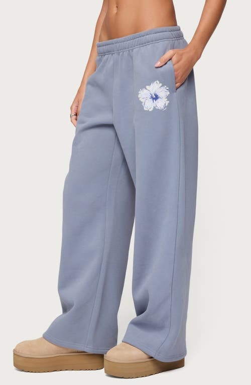 Edikted Tropical Bloom Wide Leg Sweatpants In Blue