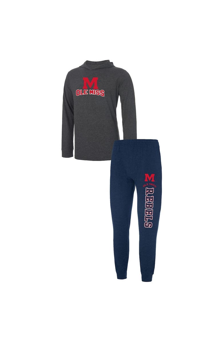 CONCEPTS SPORT Men's Concepts Sport Navy/Charcoal Ole Miss Rebels Meter Long Sleeve Hoodie T-Shirt & Jogger Pants Set, Main, color, 