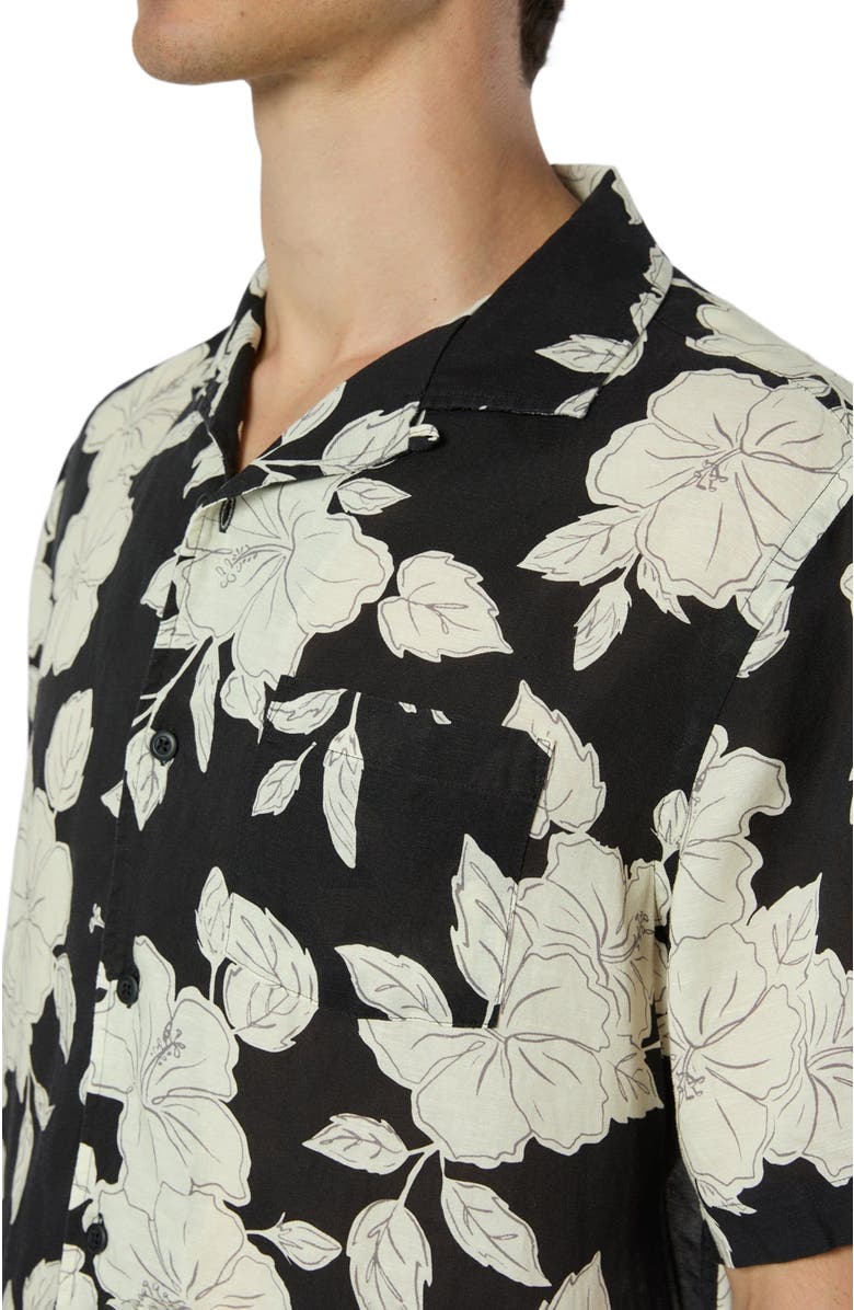 Onia Air Linen Convertible Vacation Shirt, Alternate, color, Black/Off White