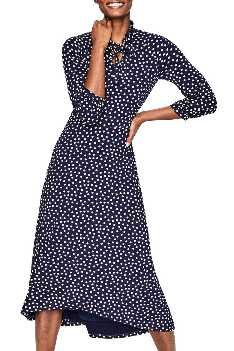 Rosa Scattered Spot Jersey Midi Dress, Main, color, NAVY/ MILKSHAKE SCATTERED SPOT