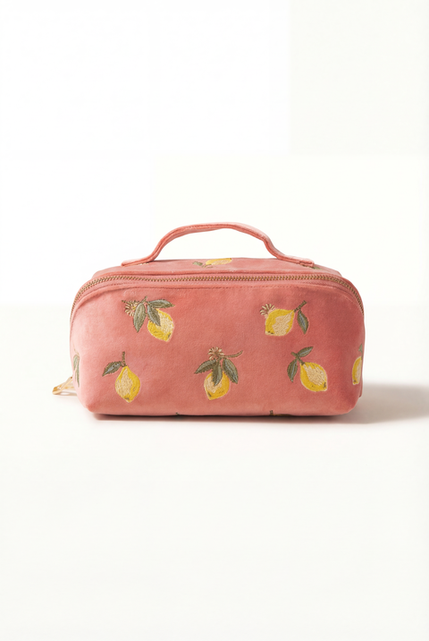 Lemon Blossom Open Flat Velvet Makeup Bag