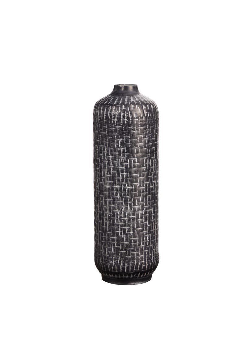21-in Embossed Metal Cylinder Vase, Main, color, Gray