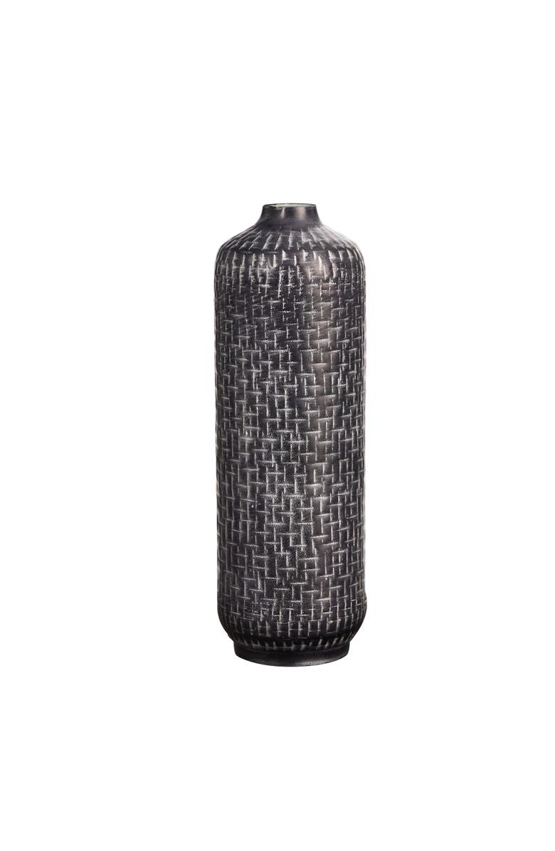 NEARLY NATURAL 21-in Embossed Metal Cylinder Vase, Main, color, Gray