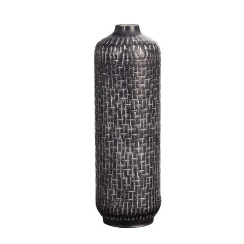 21-in Embossed Metal Cylinder Vase