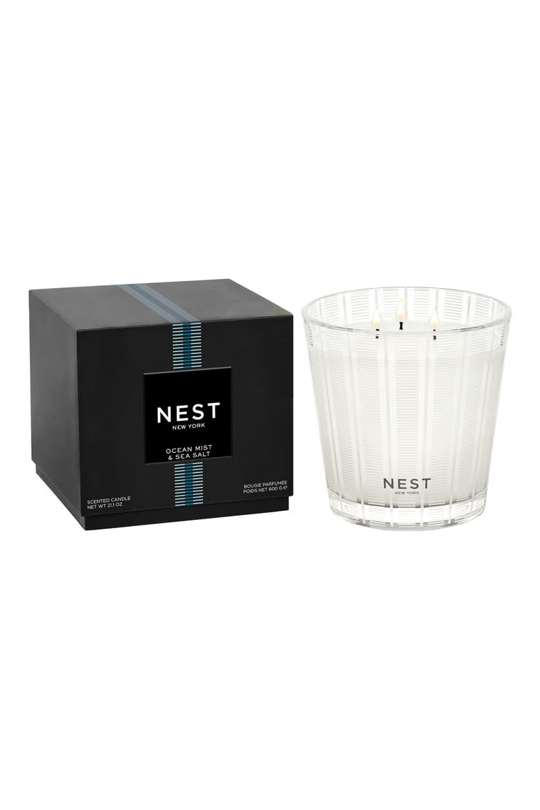 Ocean Mist & Sea Salt Three-Wick Scented Candle, Main, color, NO COLOR