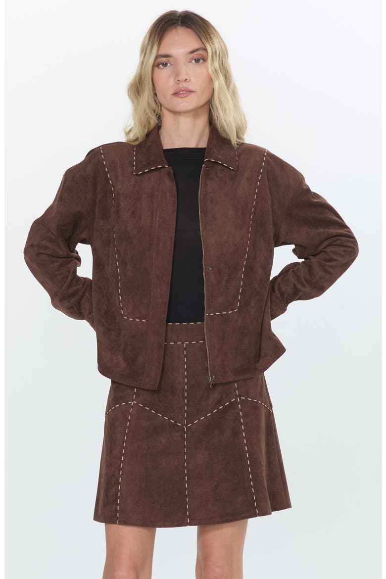 Avyanna Faux Suede Jacket, Alternate, color, FUDGE BROWN