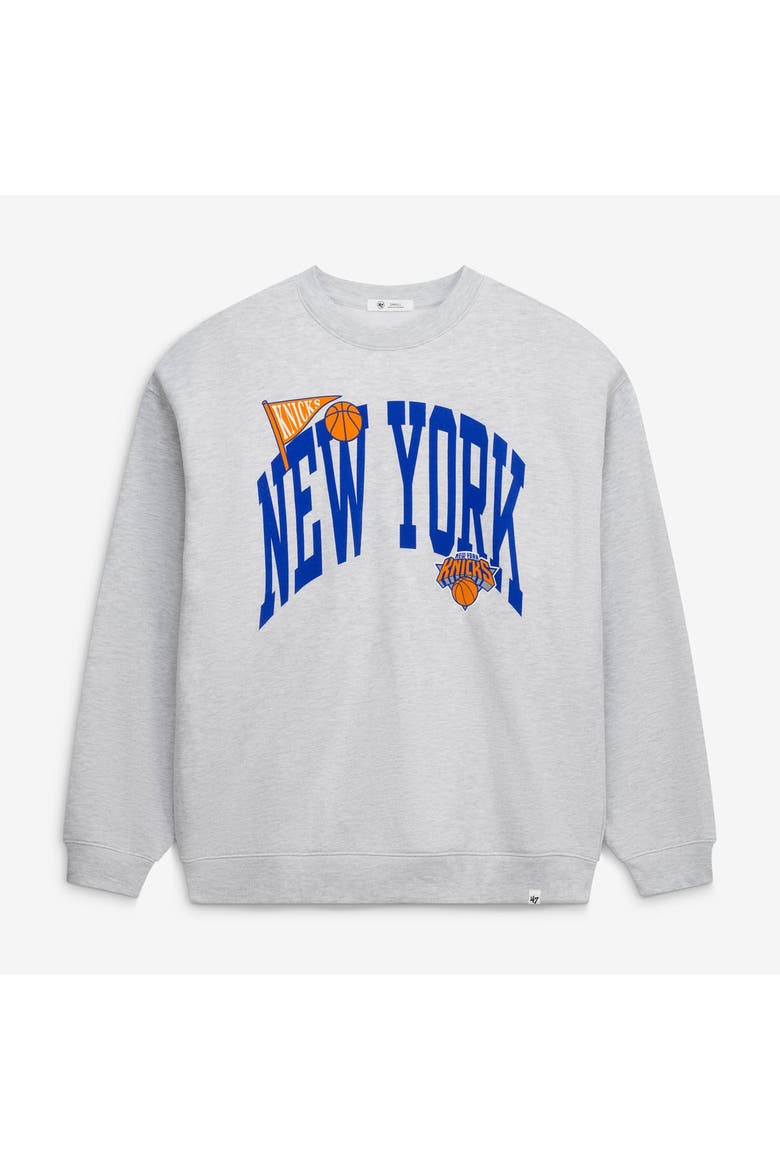 Women's '47  Gray New York Knicks Oversized Arched Icon Sweatshirt, Main, color, Gray