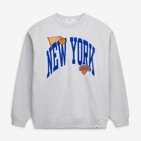 Women's '47  Gray New York Knicks Oversized Arched Icon Sweatshirt