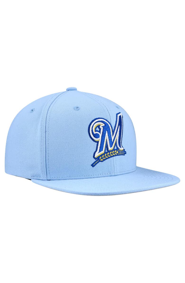 Mitchell & Ness Men's Mitchell & Ness Powder Blue Milwaukee Brewers Cooperstown Collection Basic Flip Snapback Hat, Alternate, color, Powder Blue