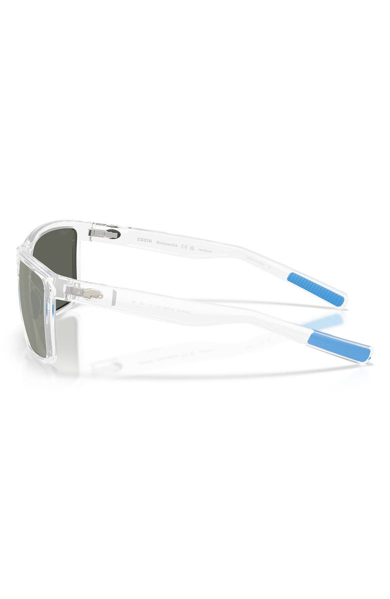 Costa Del Mar Rinconcito 60mm Polarized Rectangular Sunglasses, Alternate, color, Polished Clear / Gray 580G