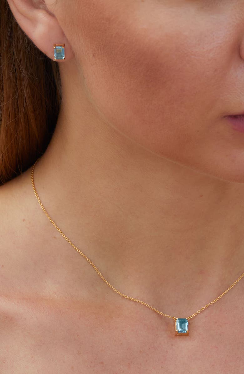 SAVVY CIE JEWELS Vermeil Sterling Silver Emerald Cut CZ Box Stud Earrings, Alternate, color, Aquamarine - March