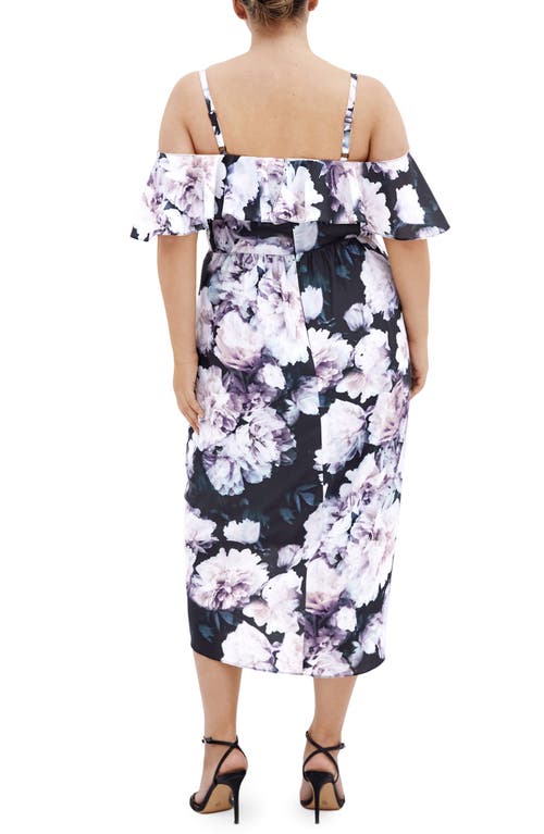 City Chic Floral Drape Cold Shoulder Midi Dress