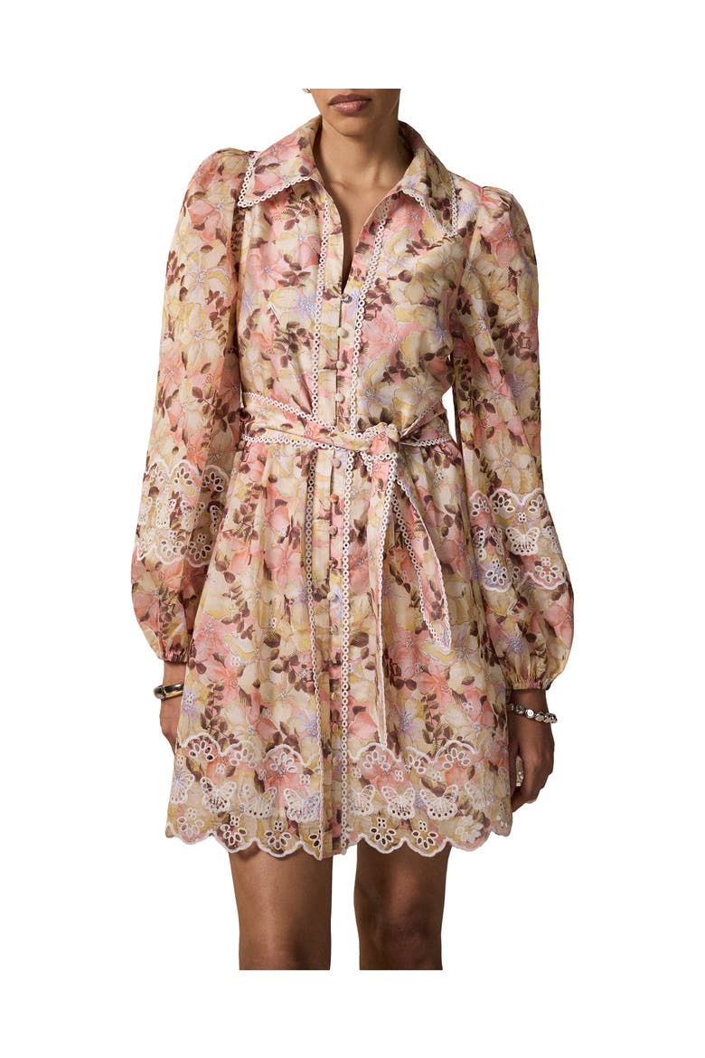 Floral Print Scallop Hem Mini Dress, Alternate, color, Light Pink
