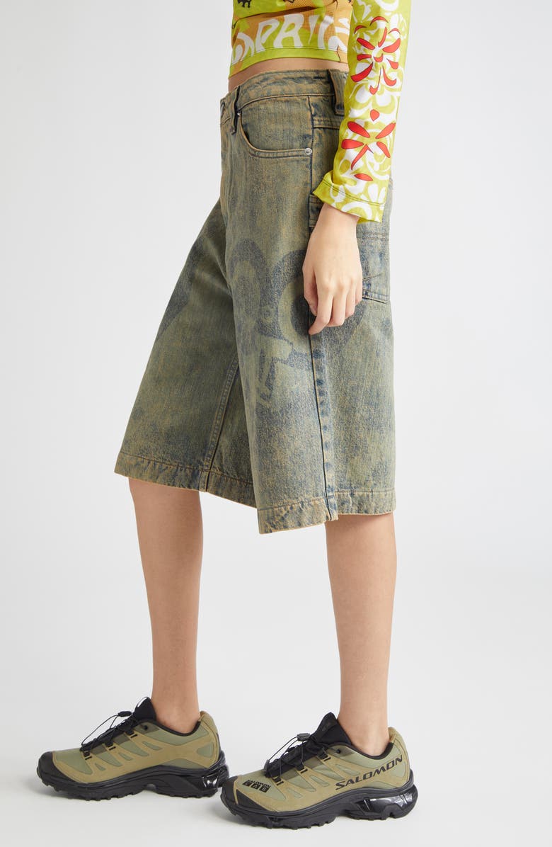 Paolina Russo Fade Print Denim Bermuda Shorts, Alternate, color, Sand