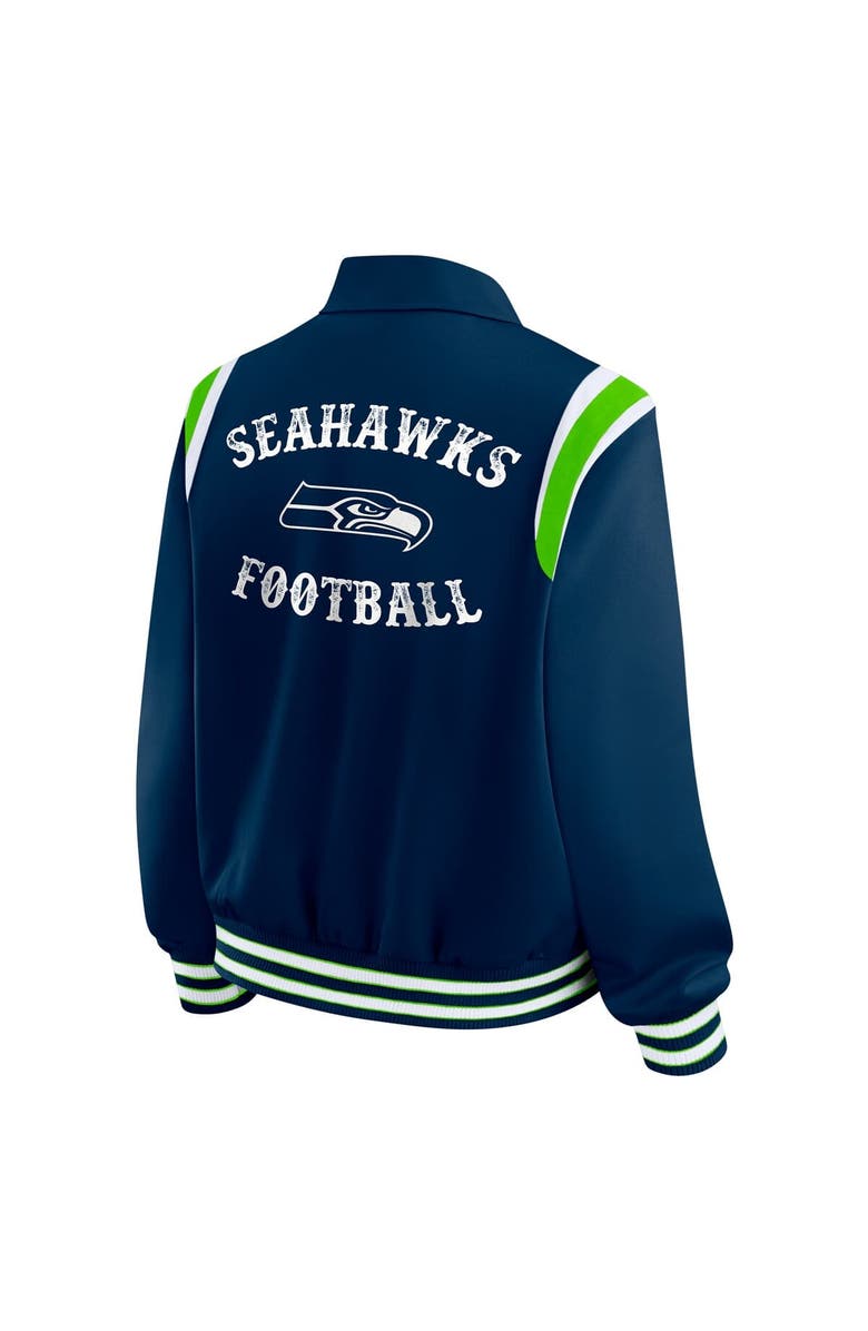 WEAR by Erin Andrews Women's WEAR by Erin Andrews College Navy Seattle Seahawks Varsity Lightweight Full-Snap Jacket, Alternate, color, College Navy