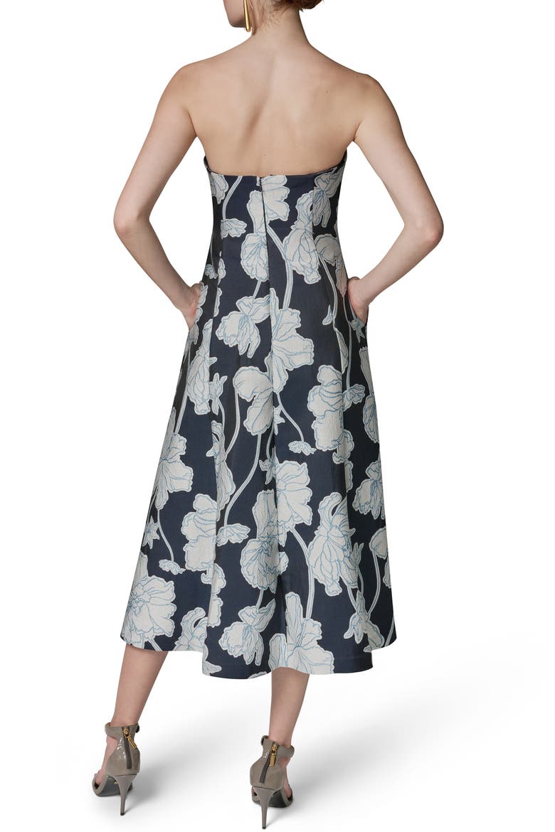 Floral Jacquard Strapless Dress, Alternate, color, NIGHTFALL/ CREAM