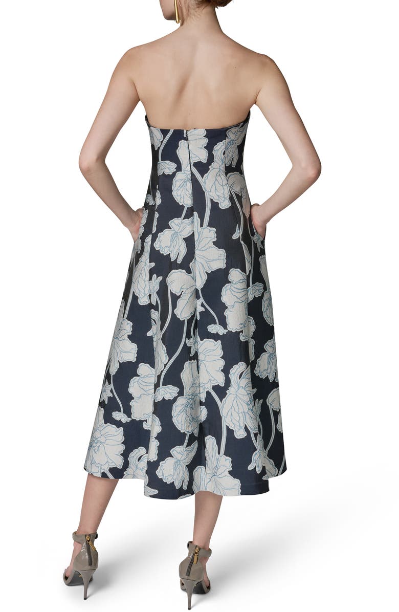 Donna Karan New York Floral Jacquard Strapless Dress, Alternate, color, Nightfall/ Cream