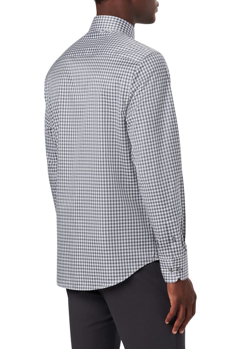 Shaped Fit Gingham Stretch Cotton Button-Up Shirt, Alternate, color, GRAPHITE