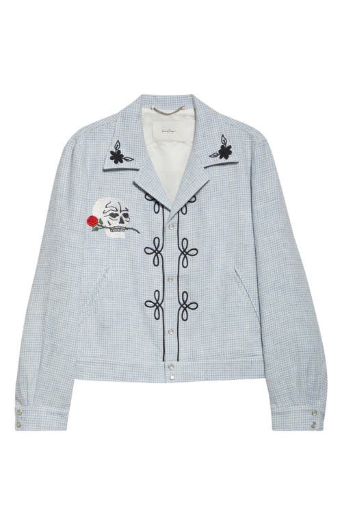 SECOND / LAYER SECOND LAYER FLORA EMBROIDERED HOUNDSTOOTH VIRGIN WOOL SHIRT JACKET 