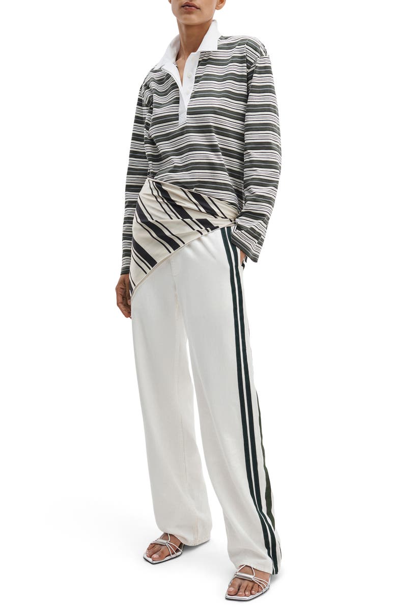 rag & bone Kelly Stripe Long Sleeve Cotton Polo, Alternate, color, Green Multi
