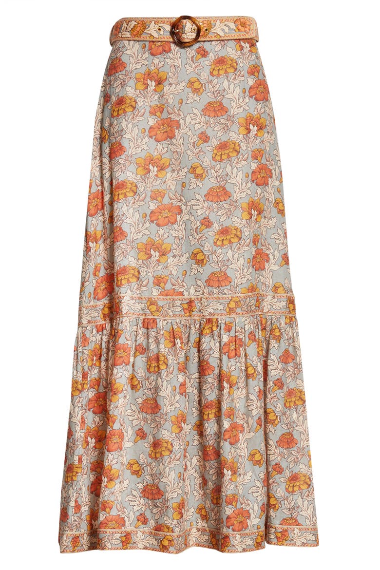 Andie Floral Belted Linen Skirt, Alternate, color, DUSTY BLUE FLORAL