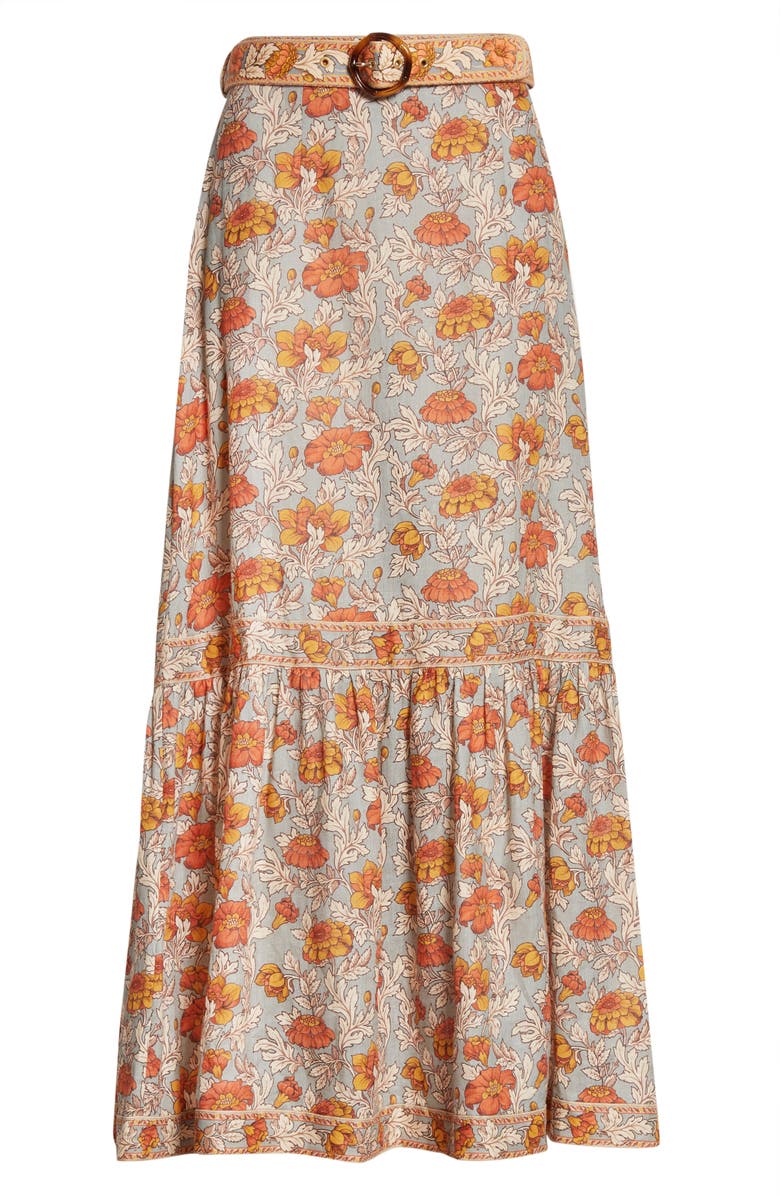 Zimmermann Andie Floral Belted Linen Skirt, Alternate, color,