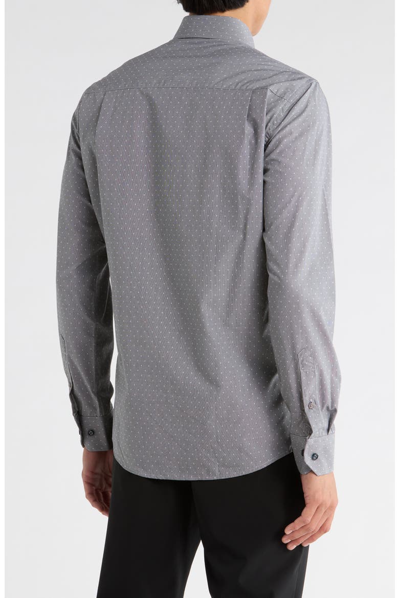 Slim Fit Textured Dot Stretch Cotton Dress Shirt, Alternate, color, BLACK