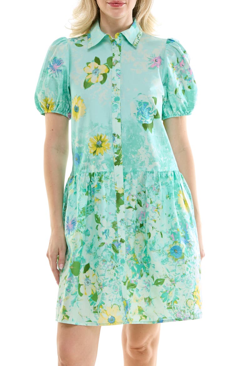 Puff Sleeve Shirtdress, Alternate, color, FLORAL MINT