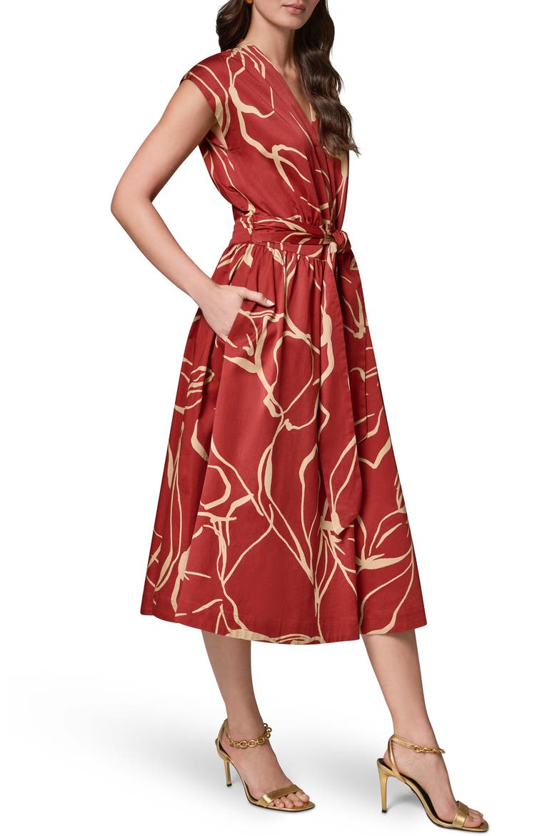 Abstract Print Stretch Cotton Midi Dress, Alternate, color, SUNBAKED/ FAWN