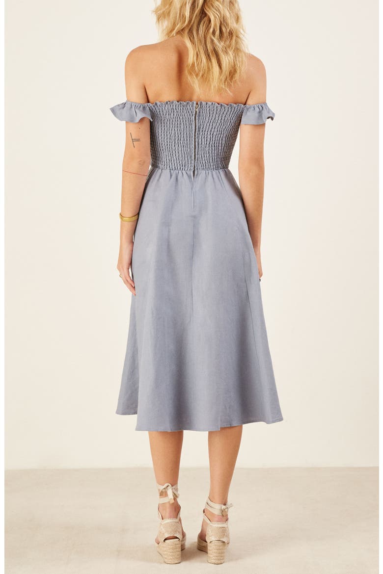 Hattie Off the Shoulder Linen Dress, Alternate, color, MINERAL