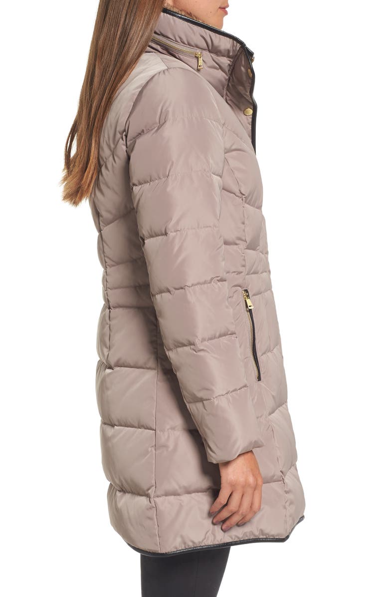 Cole Haan Quilted Down & Feather Fill Jacket with Faux Fur Trim, Alternate, color, Cashew