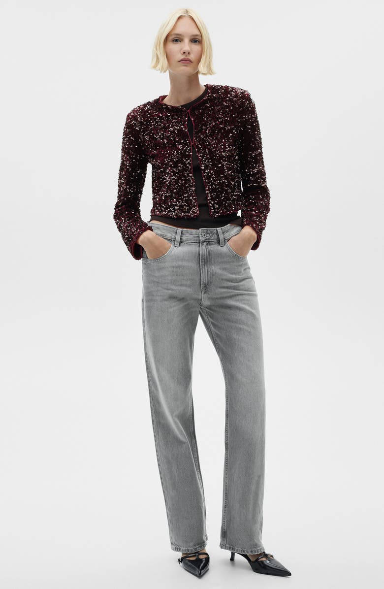 MANGO Crop Sequin Velvet Jacket, Alternate, color, 