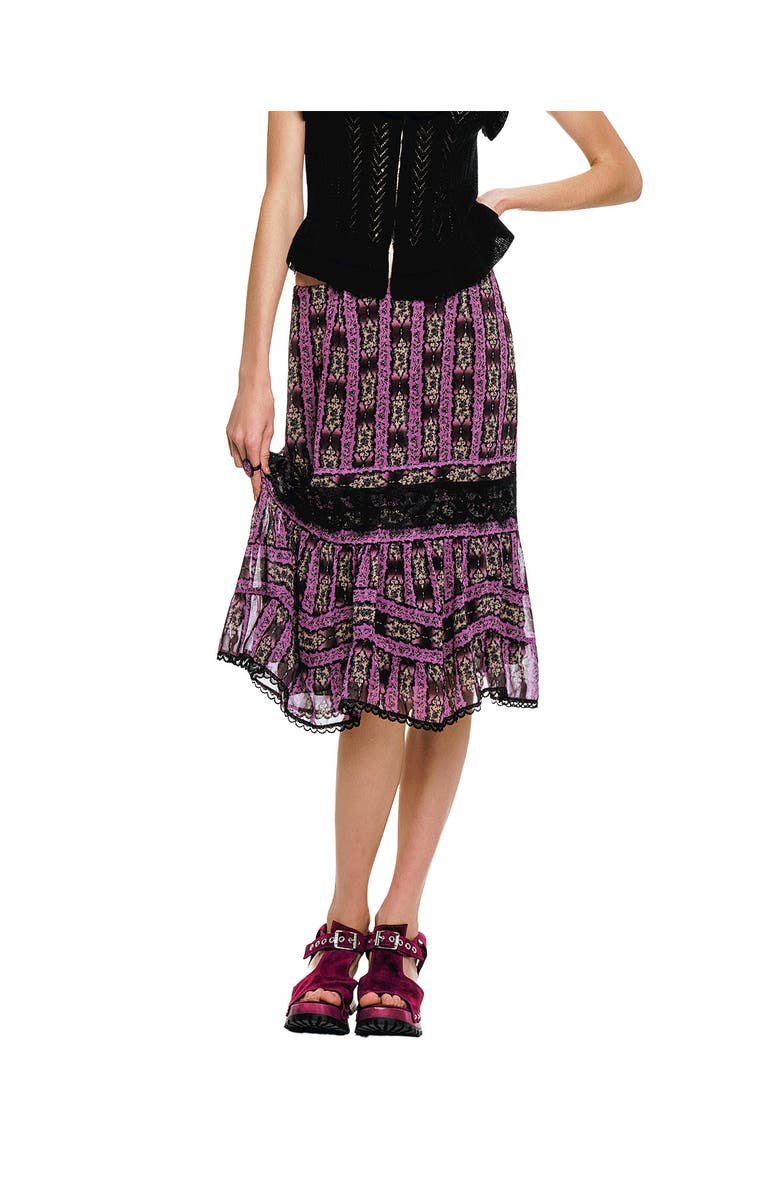 Anna Sui Cameo Stripe Print Midi Skirt, Main, color, Orchid