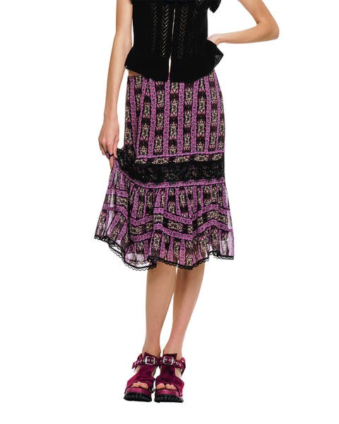 Cameo Stripe Print Midi Skirt