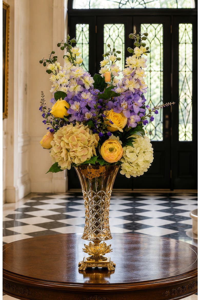 Hydrangea and Rose Arrangement in Vase, Alternate, color, Lavender