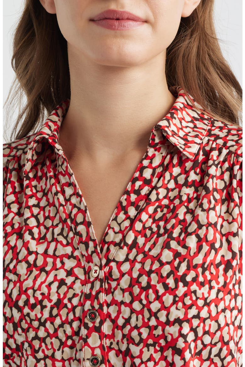 Abstract Print Button-Up Shirt, Alternate, color, BEGONIA RED MLT