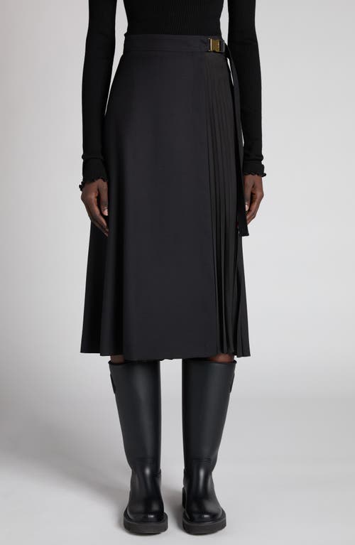 Moncler Pleat Detail Wool Wrap Skirt In Black