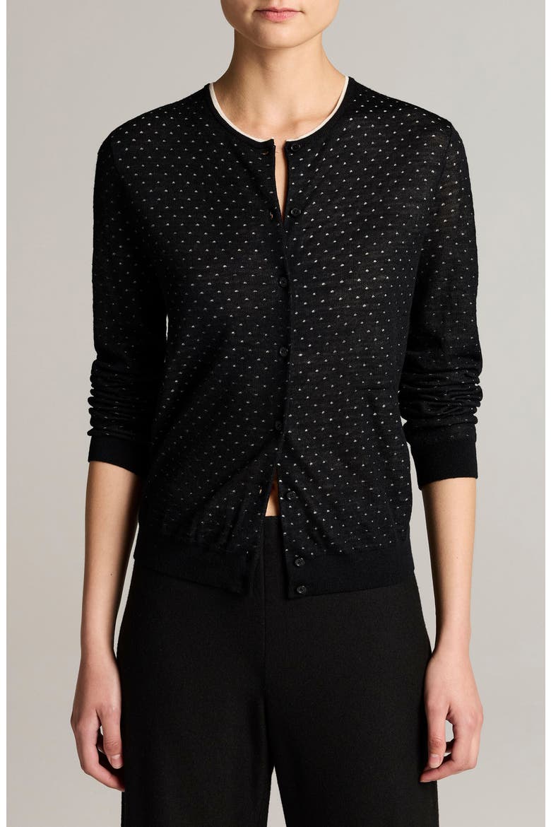 Dot Motif Wool Blend Cardigan, Main, color, BLACK/ OFF WHITE