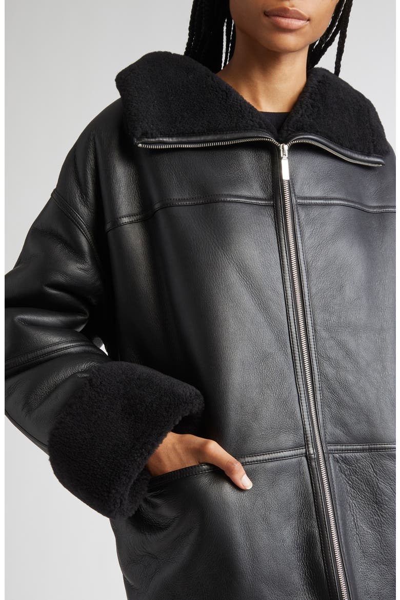 Totême Menfi Oversize Genuine Shearling Coat, Alternate, color, BLACK