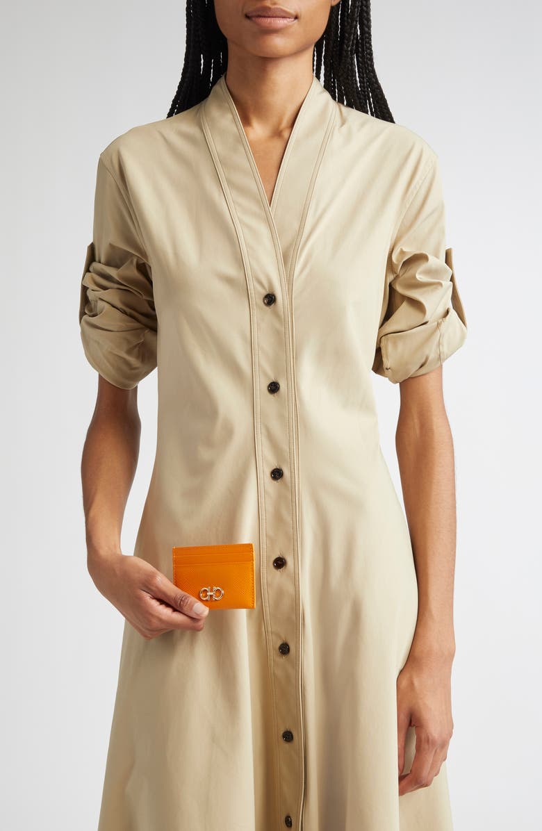 FERRAGAMO Double Gancio Leather Card Case, Alternate, color, Tumeric Oro