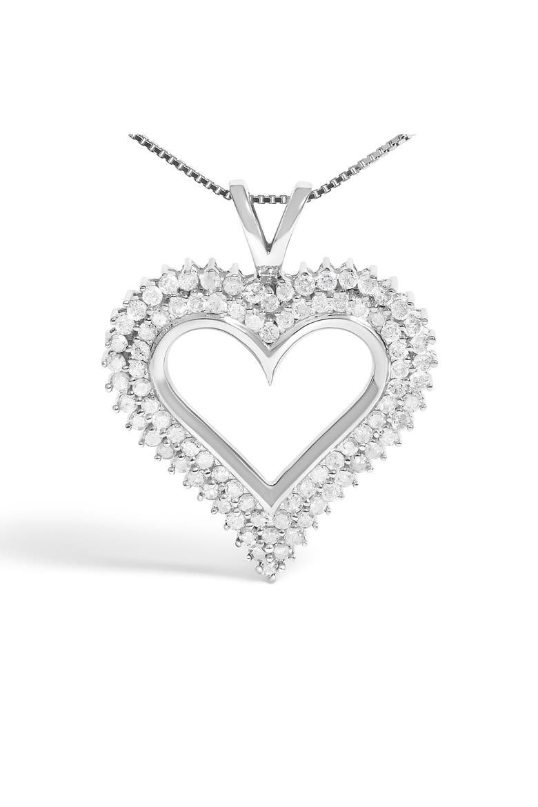 .925 Sterling Silver 1.0 Ctwt Diamond Open Heart Pendant Necklace, Alternate, color, White
