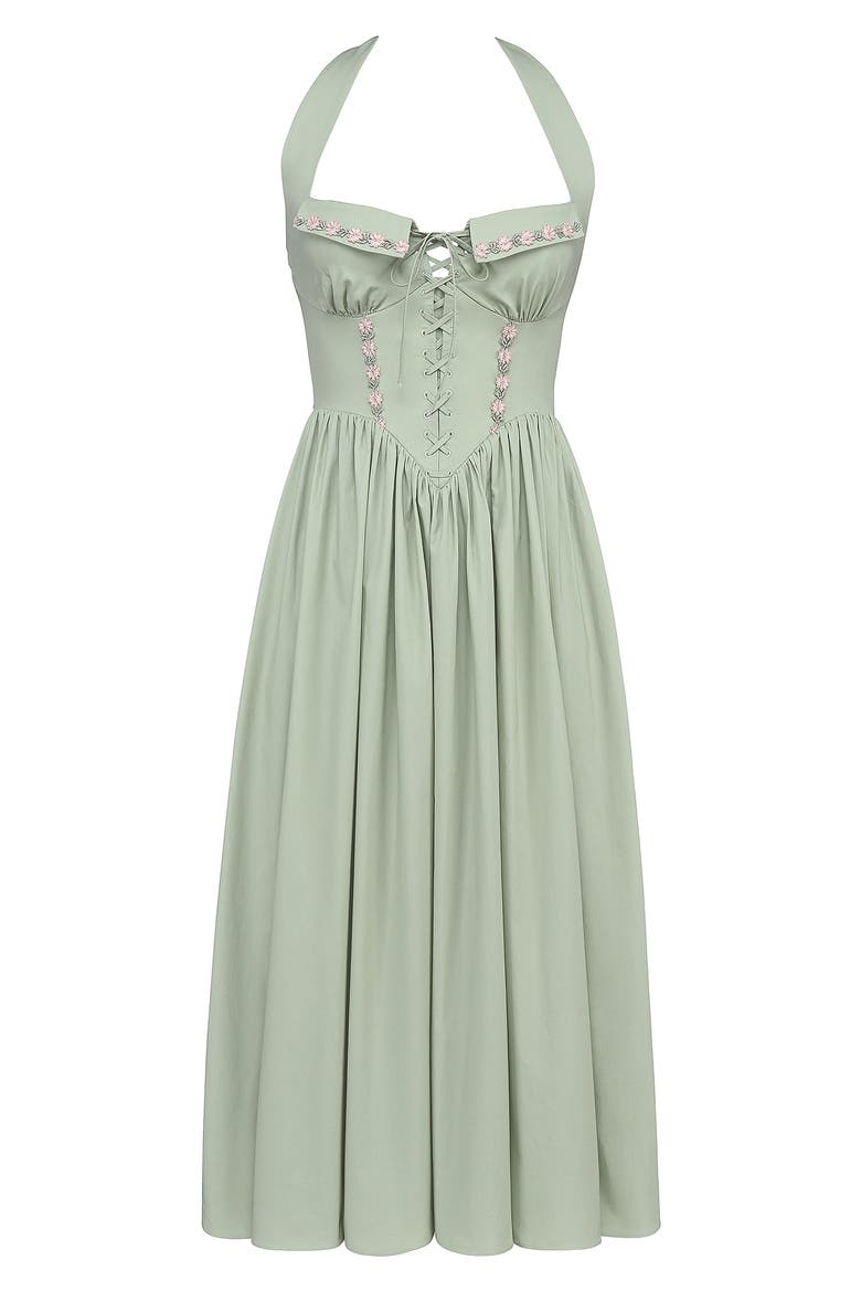 Emilia Corset Halter Midi Dress, Alternate, color, RESEDA