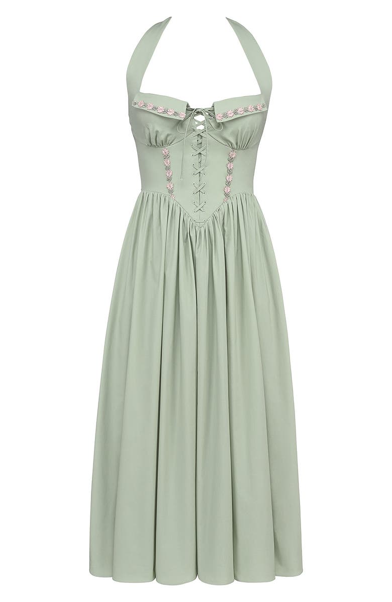 HOUSE OF CB Emilia Corset Halter Midi Dress, Alternate, color, Reseda